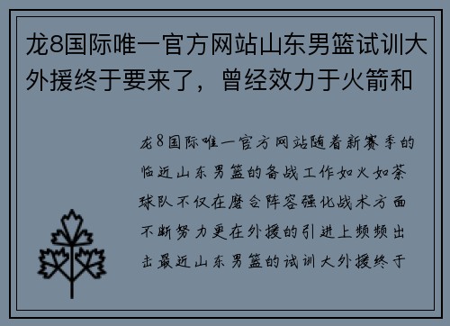 龙8国际唯一官方网站山东男篮试训大外援终于要来了，曾经效力于火箭和灰熊-闪 - 副本